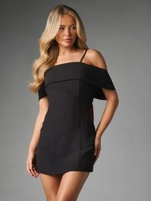 MISSGUIDED Off-Shoulder Mini Bodycon Dress With Oversized Back Bow Detail Cap Sleeve Party Holiday Evening Night Out Night Out - Burgundy - View 2