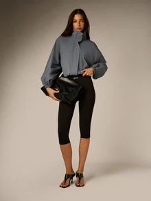 AiiRZ Quần legging lửng cạp cao ôm sát co giãn, thêu logo, phong cách thường ngày casual cho mùa xuân hè - màu đen - Xem 4