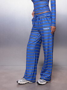 MISSGUIDED Six Wide Leg Satin Striped Casual Pants With Drawstring Waist And Side Pockets Full Length Summer Holiday Trousers - Multicolor - View 6
