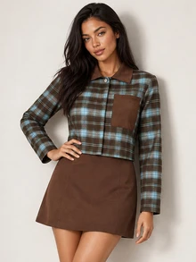 ELLERISSA Coffee Brown Faux Suede A-Line Mini Aline Skirt - Coffee Brown - View 5