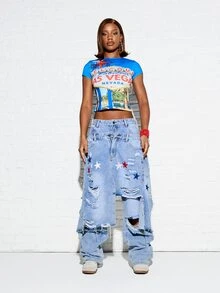 SUMWON WOMEN Welcome To Fabulous Las Vegas Nevada Photographic Print Crop Tee Cap Sleeve Crew Neck Fitted Slim Fit Tee - Blue - View 3