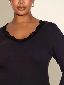 FASHION SZN PLUS SZISE LAYERS LACE TRIM LONG SLEEVE TOP - Black - View 4