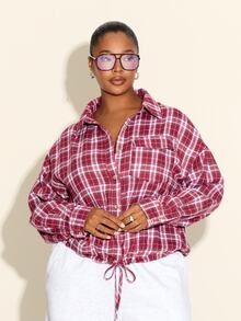 FASHION SZN BUBBLE HEM CHECKED SHIRT - Red - View 8