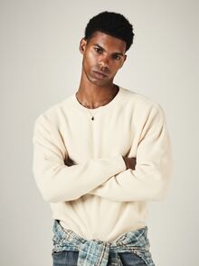 SUMWON Est 2023 Logo Back Print Crew Neck Knit Sweater Long Sleeve Regular Fit Pullover Fall Winter Essential - White - View 4