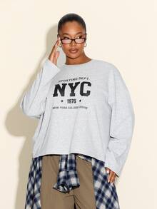 FASHION SZN PLUS SIZE GRAPHIC NYC Plus Size LOOPBACK TOP - Light Grey - View 4