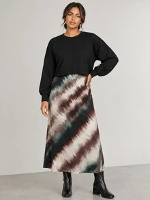 ELLERISSA Plus Size Multicolor Tie Dye Scoop Neck Maxi Dress & Black Long Sleeve Jumper Co-Ord Set - Multicolor - View 4