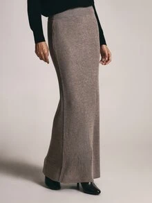 KSTM Ribbed Knit Skirt High Rise Bodycon Pencil Silhouette Elastic Waistband Stretchy Fitted Fall Winter Everyday Style - Grey - View 4