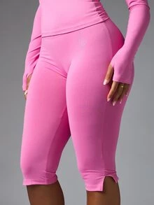 BABYPHAT Quần legging cạp cao dáng lửng, in logo đính đá ở mông, chi tiết xẻ tà bên hông, chất dệt kim co giãn mềm mịn - Hồng - Xem 5