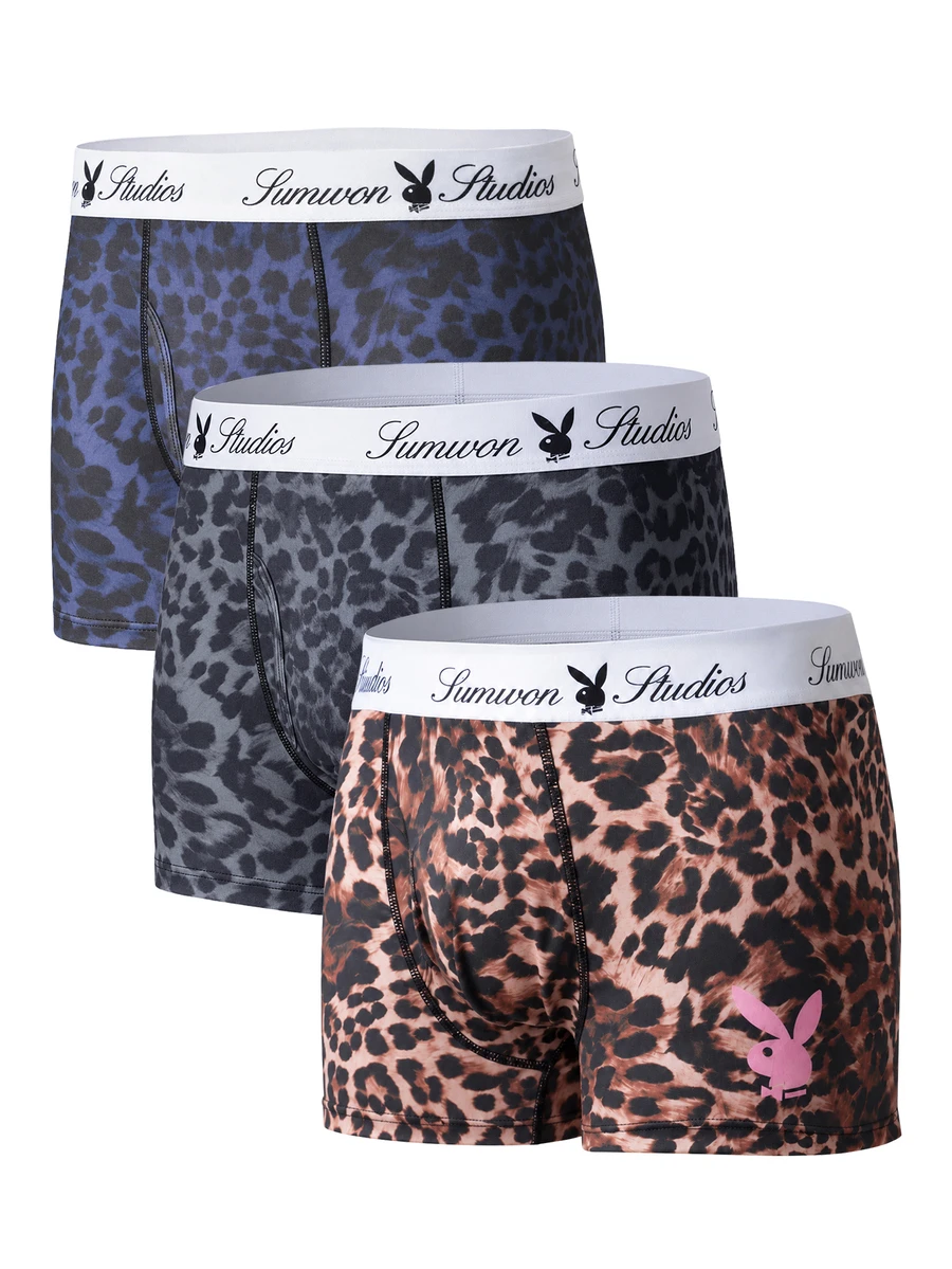 PLAYBOY X SUMWON Bunny Logo Tan Leopard Print Boxer Briefs With Branded Elastic Waistband Comfortable Everyday Trunks - Multicolor - View 1
