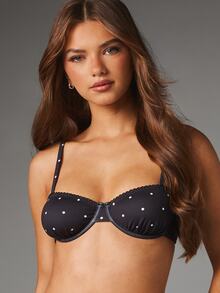 MISSGUIDED Polka Dot Balconette Bra With Underwire Scallop Lace Trim And Adjustable Straps Lingerie - Black - View 4