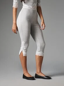 MISSGUIDED High Rise Cropped Leggings With Floral Lace Trim Hem And Side Split Ankle Detail Everyday Casual Style - Grey - View 1