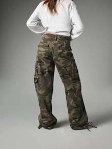 MISSGUIDED Wide Leg Camouflage Cargo Pants With Multi Pocket Utility Design Low Rise Drawstring Waist And Ankle Tie Detail - Multicolor - View 3