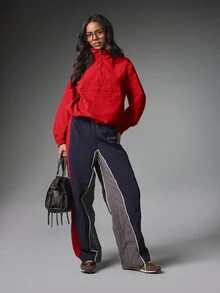 MISSGUIDED Áo khoác anorak chui đầu nửa khóa kéo, cổ giả, cổ tay bo chun, túi khóa kéo trước ngực, vải dệt - Đỏ - Xem 3