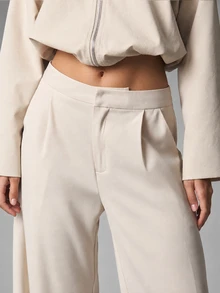 MISSGUIDED Quần tây ống rộng satin cạp cao xếp ly may đo dáng rủ dài toàn chân, quần mặc hàng ngày và đi làm văn phòng - Rượu sâm banh - Xem 4