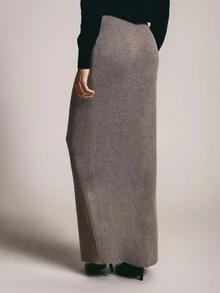 KSTM Ribbed Knit Skirt High Rise Bodycon Pencil Silhouette Elastic Waistband Stretchy Fitted Fall Winter Everyday Style - Grey - View 2