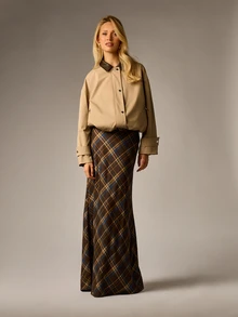 AiiRZ Bias Cut Plaid Skirt With High Rise Waist And Diagonal Tartan Check Pattern In Smooth Woven Fabric - Brown - View 4