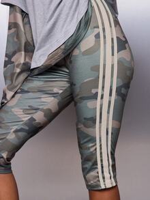 MISSGUIDED Camouflage Print Cycling Shorts With Side Stripe Detail High Rise Below Knee Skin Tight Stretch Capri Style - Multicolor - View 5