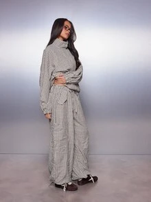 MISSGUIDED Checked Wide Leg Cargo Pants With Drawstring Waist Large Patch Pockets And Embroidered Brand Label Casual Everyday Style - Multicolor - View 2