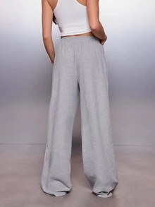 MISSGUIDED Wide Leg Casual Pants With White Contrast Piping Detail Elastic Waist Side Pockets Full Length Lounge Trousers - Grey - View 4