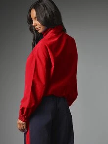 MISSGUIDED Áo khoác anorak chui đầu nửa khóa kéo, cổ giả, cổ tay bo chun, túi khóa kéo trước ngực, vải dệt - Đỏ - Xem 2