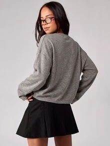 MISSGUIDED Áo cardigan dáng ngắn cài cúc cổ tròn, tay dài, form rộng thoải mái, phong cách thường ngày casual - Màu Xám nhạt - Xem 2