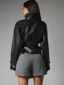 MISSGUIDED Wrap Mini Skirt In Textured Wool Blend Fabric With Asymmetric Hem And A-Line Silhouette For Everyday Casual Wear - Grey - View 5