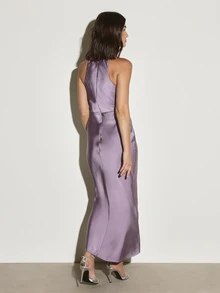 KSTM Satin Halter Neck Sleeveless Midi Dress With Open Back Racerback Design Elegant Evening Formal Occasion Wear Midaxi Length - Purple - View 2