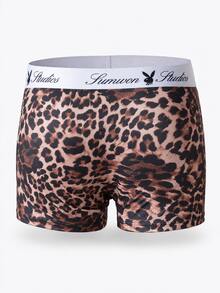 PLAYBOY X SUMWON Bunny Logo Tan Leopard Print Boxer Briefs With Branded Elastic Waistband Comfortable Everyday Trunks - Multicolor - View 4