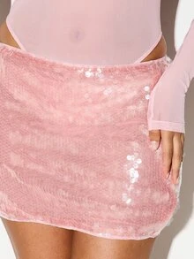 KIZN Sequin Bodycon Mini Skirt Pencil Silhouette Mid Rise Slim Fit Party Night Out Glam Evening Sparkle - Apricot - View 4