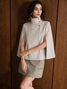 Lost Ink Grey Herringbone High Waist A-Line Mini Skirt With Gold Tone Horsebit Details - Khaki - View 5