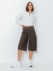 Pimkie Edition Women's Casual Everyday Leopard Print Button Pocket Jeans - Brown - View 4