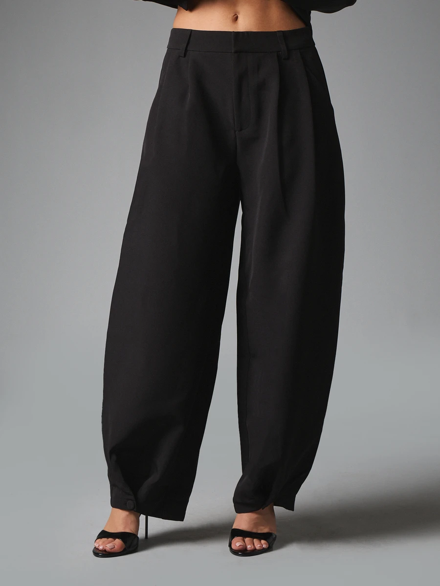 MISSGUIDED Barrel Leg Dress Pants With Pleated Front High Rise Wide Leg Tapered Ankle Tailored Trouser Elegant Evening Workwear Style - Black - View 1
