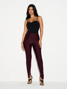 KIZN High Rise Skinny Leggings With Front Split Hem Smooth Stretch Fabric Pull On Style Evening Night Out Pants - Burgundy - View 3