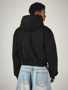 SUMWON Full-Zip Oversized Hoodie With Bold Logo Print And Los Angeles Script Detail - Black - View 2