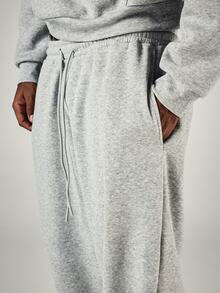 SUMWON Wide Leg Fleece Sweatpants With Drawstring Waist Patch Pockets And Brand Logo Back Print Casual Lounge Streetwear - Grey - View 5