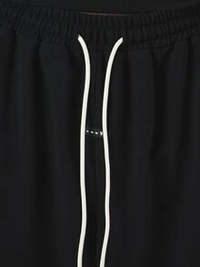 PLAYBOY X SUMWON Script Logo Wide Leg Track Pants With Side Leg Print, Drawstring Waist, Full Length, Casual Streetwear Lounge Bottoms - Black - View 5