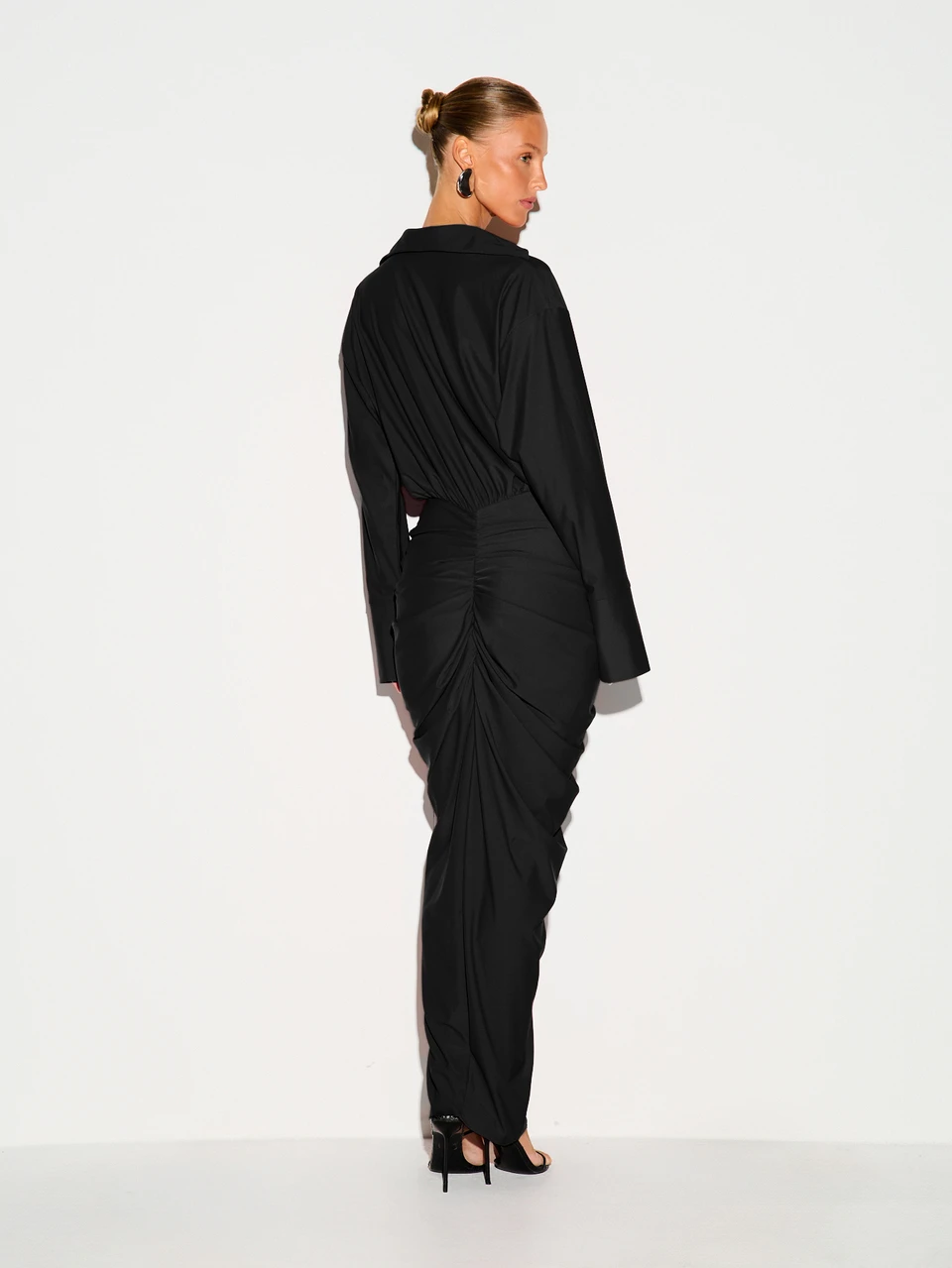 KIZN Collared Deep V-Neck Maxi Dress With Twist Knot