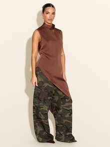 FASHION SZN Women's Asymmetrical Hem Top For Vacation And Travel - Brown - View 6