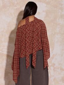 FASHION SZN TOP CAPA A CUADROS Y BUFANDA TALLA GRANDE - Marrón - Ver 2