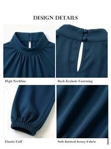 ELLERISSA Blue High Neck Long Sleeve Blouson Hem Top - Blue - View 7