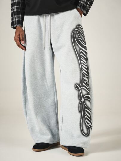 SUMWON Wide Leg Sweatpants With Oversized Graffiti Script Leg Print Drawstring Waist Fleece Lounge Streetwear Jogger Bottoms
