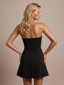 QUIZ Scuba Foam Sweetheart Neckline Bow Detail Mini - Black - View 6