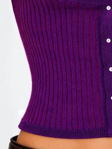 Zerodot Women Plum Purple Bikini Cut-Out With Scoop Neck Ribbed Knit Top Casual Daily Fall Winter Knit - Purple - View 5