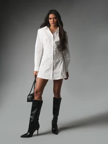 MISSGUIDED Đầm mini cài cúc cổ bẻ, tay dài ôm sát, eo chiết, dáng ôm body may đo - trắng - Xem 3
