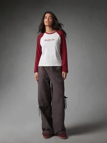 MISSGUIDED بنطال كارغو واسع الساق مع تفاصيل ربط وجيوب وخصر برباط سحب بقصة فضفاضة وطول كامل بنطال عملي ملابس الشارع كاجوال للاستخدام اليومي - رمادي - مشاهدة 5