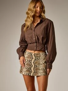 AiiRZ Snake Print Mini Skort With Built-In Shorts, Low Rise Fitted Silhouette, Smooth Woven Fabric, Neutral Toned Animal Print - Multicolor - View 2