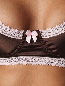 MISSGUIDED Satin Balconette Bra With Pink Lace Trim Bow Detail And Underwire Support For Intimate Lingerie Wear For Christmas - Multicolor - View 5