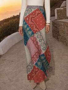 Dancing Leopard Printed Lace-Trim Asymmetric Maxi Skirt, Modern Boho - Multicolor - View 5