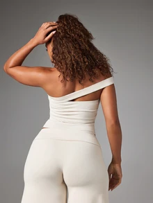 BABYPHAT Flared Culottes With Fold-Over Waistband Logo Detail Mid-Length Wide Leg Cropped Trousers Casual Everyday Streetwear - White - View 5
