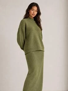 ELLERISSA Army Green Knit Midaxi Skirt - Army Green - View 5